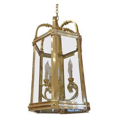 Super Sized Regency Style Brass and Glass Lantern