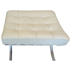 Barcelona White Leather and Chrome Ottoman