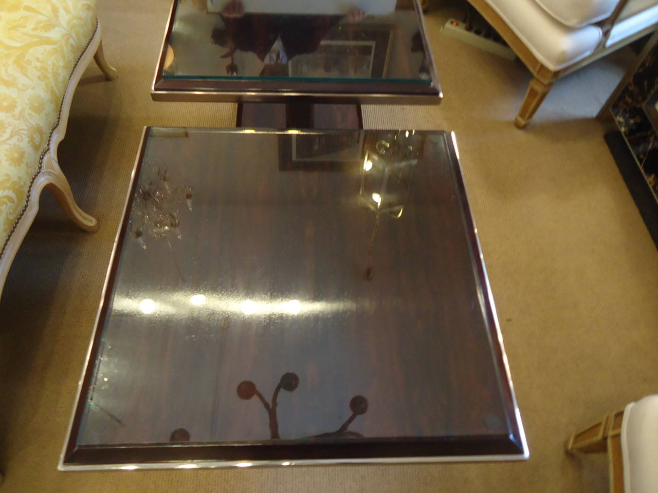 Pair of Elegant Rosewood and Chrome Cocktail Tables 1