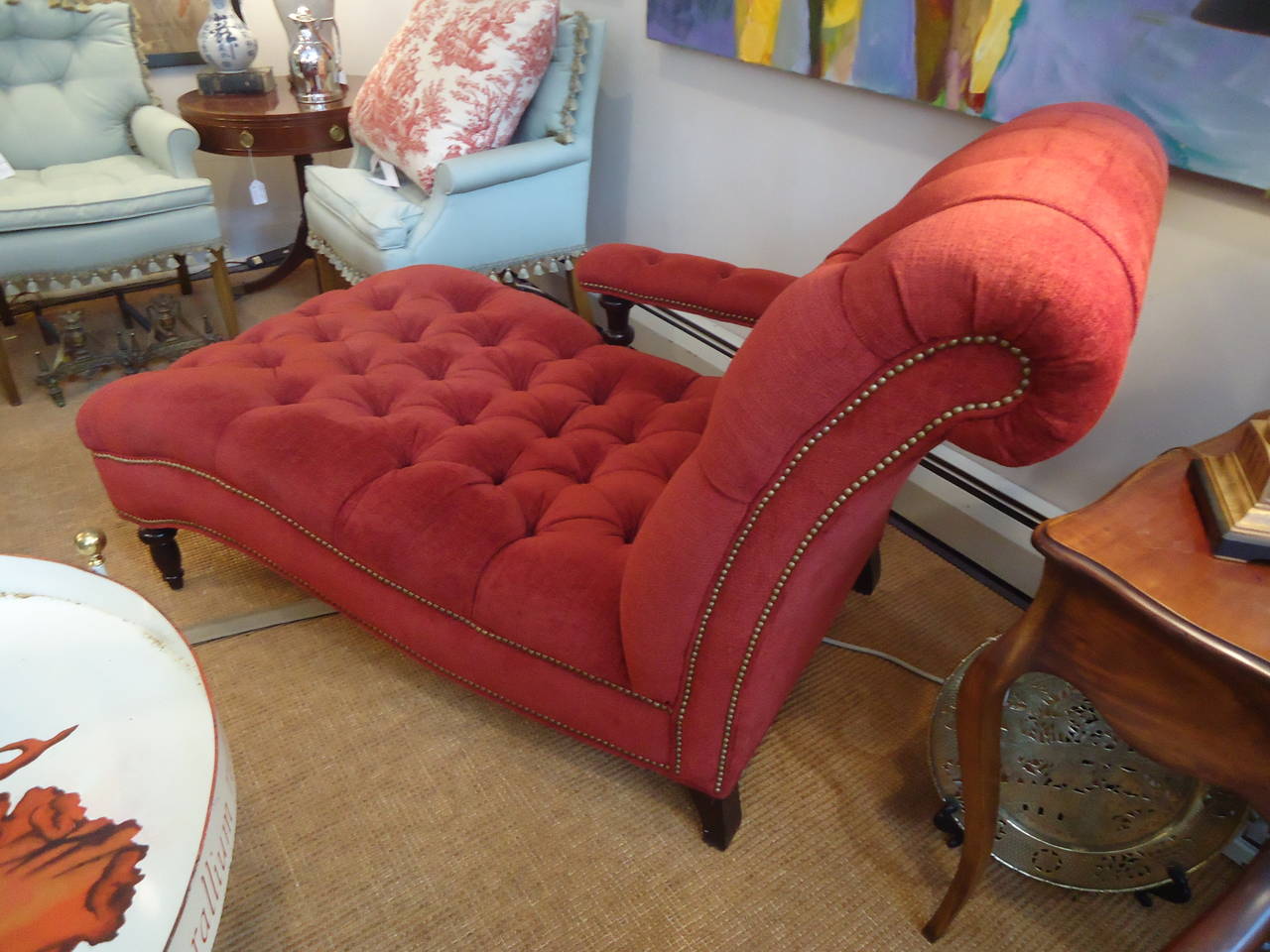Luxurious English Style Tufted Chaise Longue In Excellent Condition In Hopewell, NJ