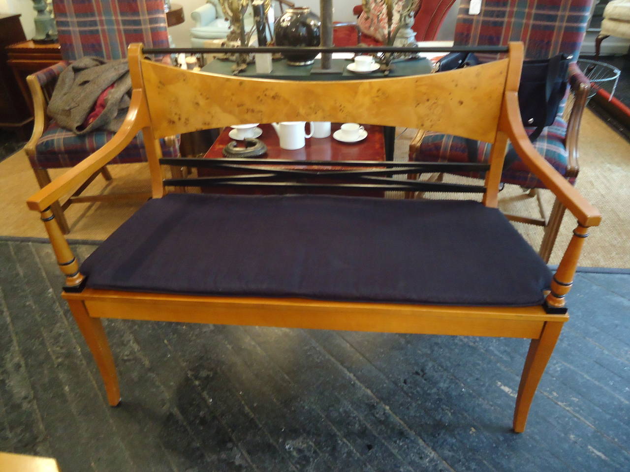 Biedermeier Style Burl Maple Settee or Loveseat