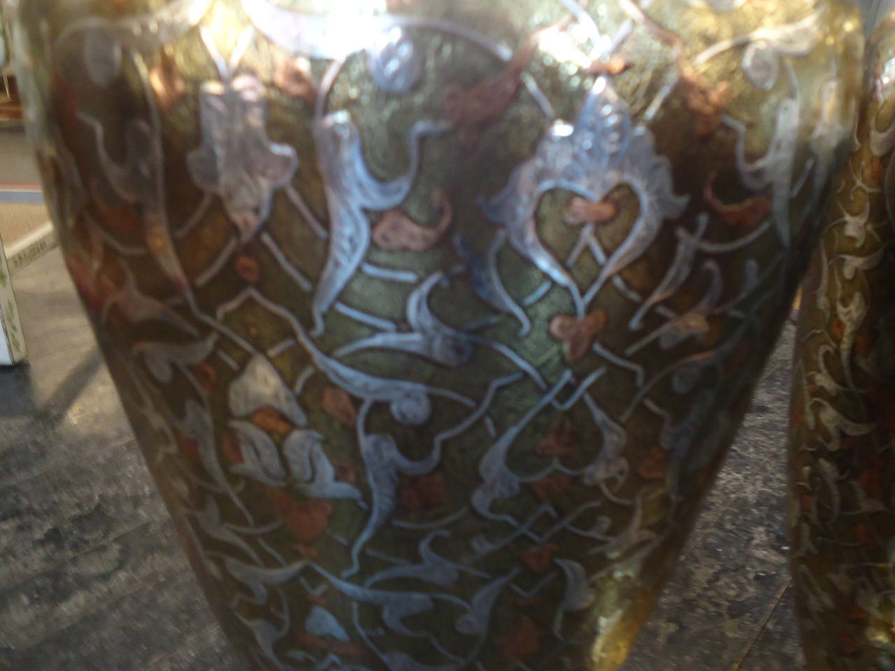 Beautiful Pair of Mixed Metal Persian Vases