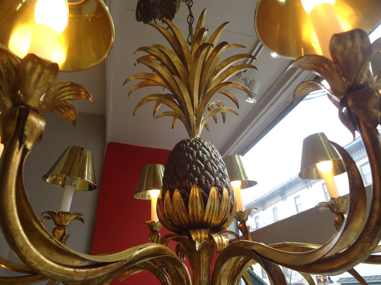 Italian Glamorous Large Gilt Metal Pineapple Chandelier