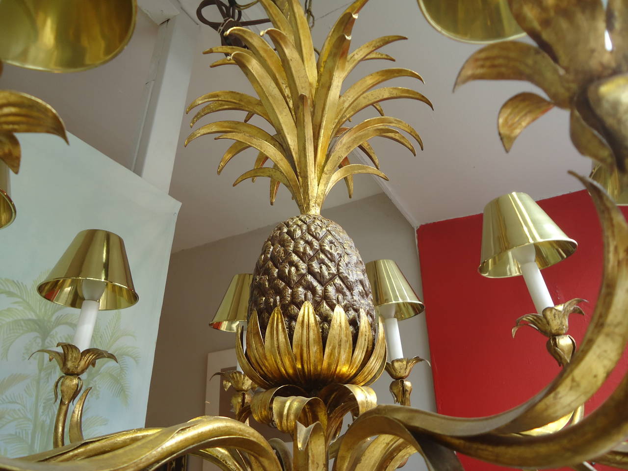 Late 20th Century Glamorous Large Gilt Metal Pineapple Chandelier