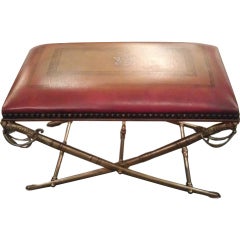 Vintage Leather and Brass "Sword" motiffe bench