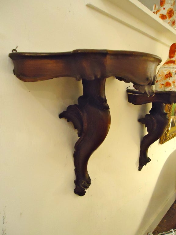 Pair of Antique Carved Wood Wall Brackets at 1stdibs