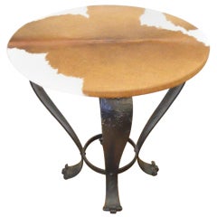 Iron and Cowhide Sidetable