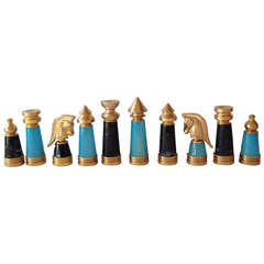 Vintage Midcentury Brass and Marble Chess Pieces