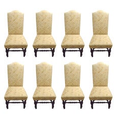 8 Classic Upholstered Dining Chairs with Mahogany Turned Legs