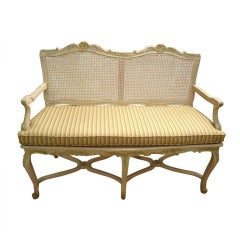 Charming Whitewashed French Style Caned Bench