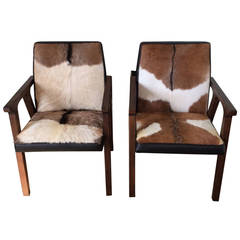 Pair of Ultra Cool Cowhide and Leather Armchairs