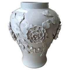 Four Lovely Vintage White Glazed Ceramic Urns