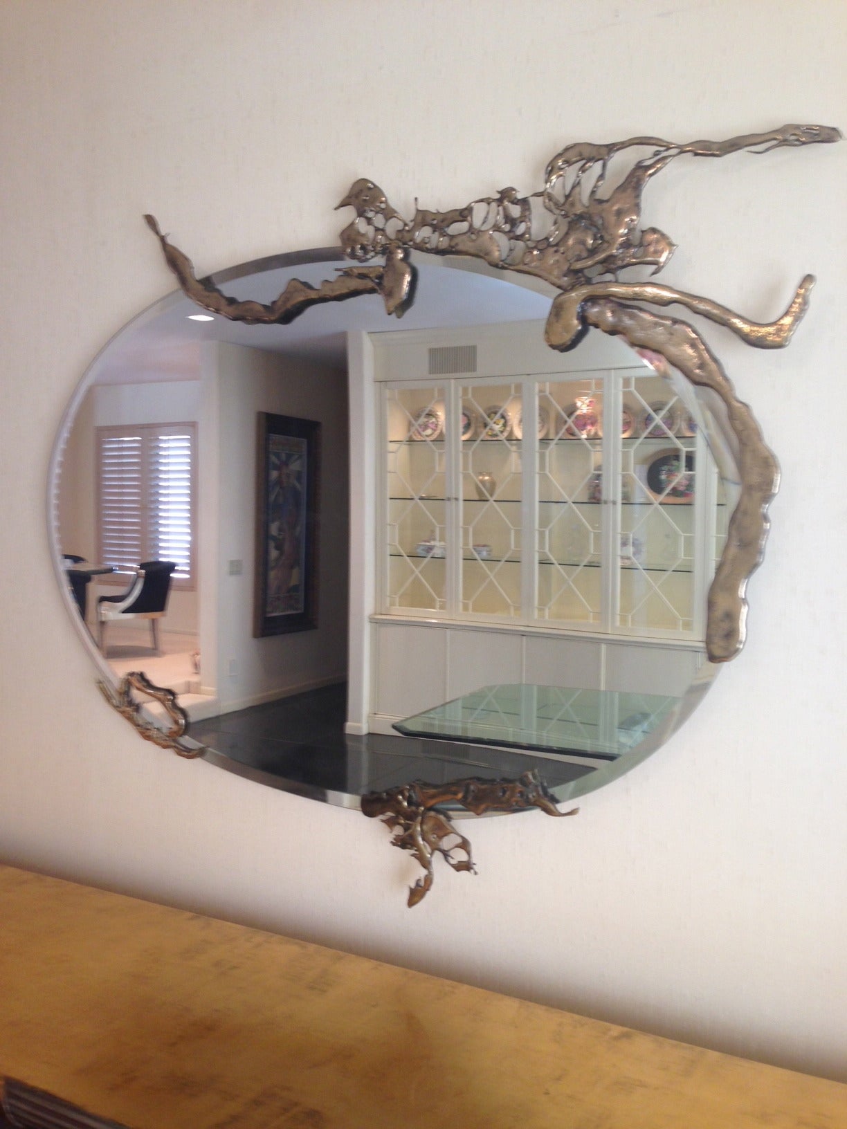 Impressive and Large Silas Seandel Bronze and Aluminum Sculptural Mirror In Excellent Condition In Hopewell, NJ