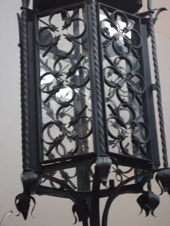 Hollywood Regency Style Large Iron Lantern Chandelier