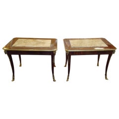 Elegant pair of French Bronze Mounted Marble Top Side Tables