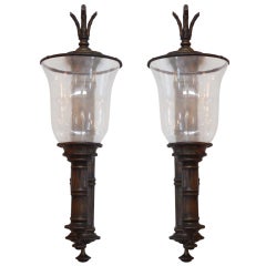 Pair of Very Large Brass Faux Bamboo Sconces