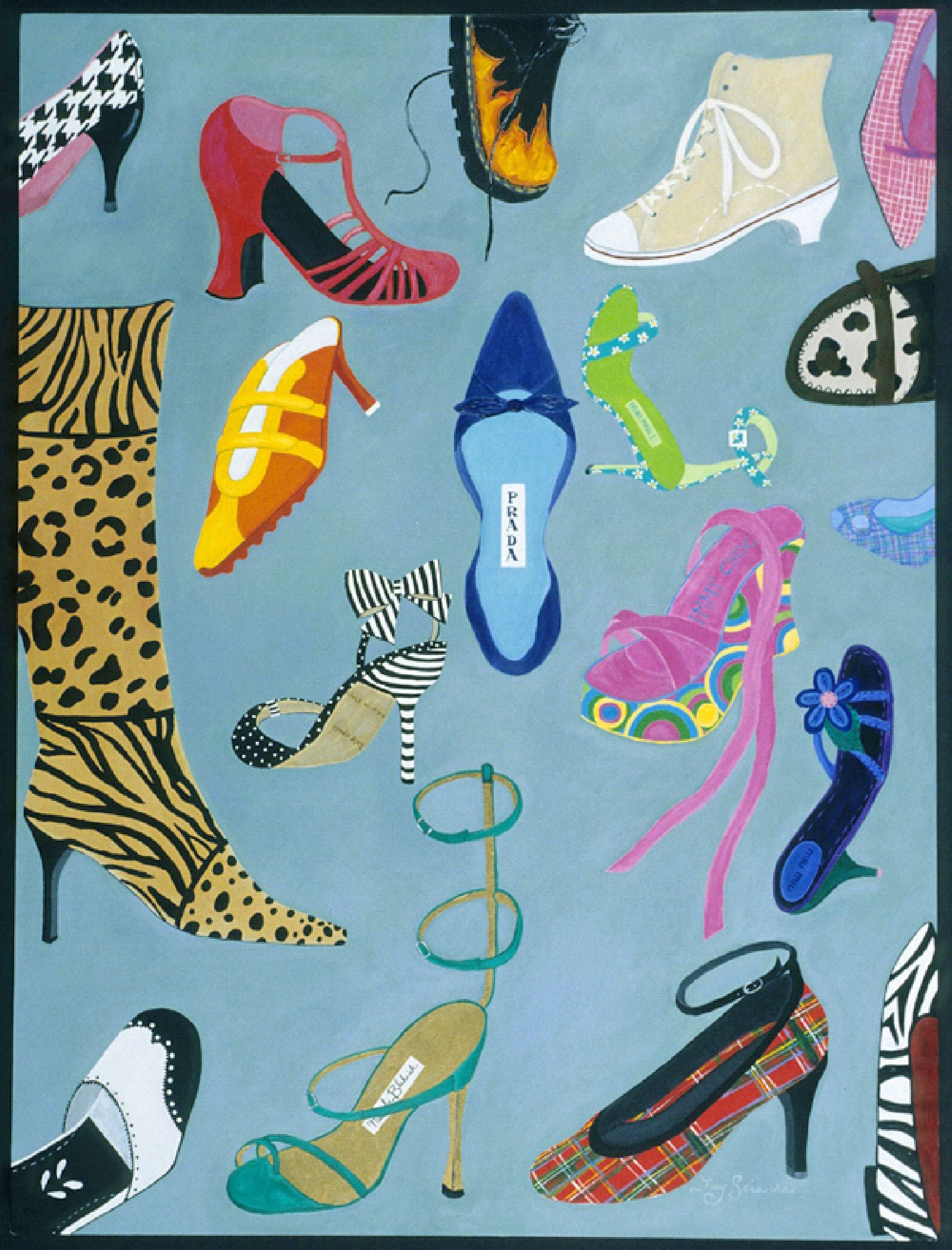 Very Large Stylish Original Painting of Designer Shoes  For Sale