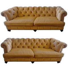 Pair of Large Sumptuous Custom Corduroy Chesterfield Sofas