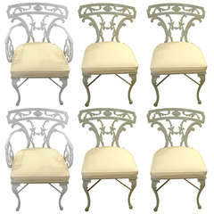 Set of 6 Soft Grey Cast Aluminum Klismos Dining Chairs