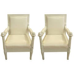 Pair of Carved Wood White on White Throne Chairs