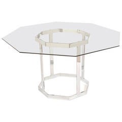 Milo Baughman Style Chrome Octagon Dining Table