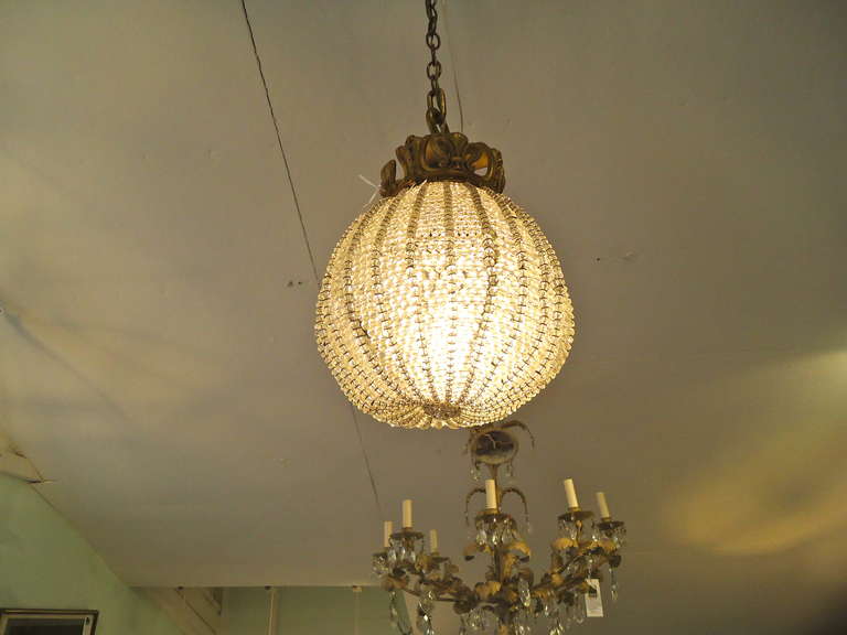 French Beaded and Bronze Ball Chandelier Lantern