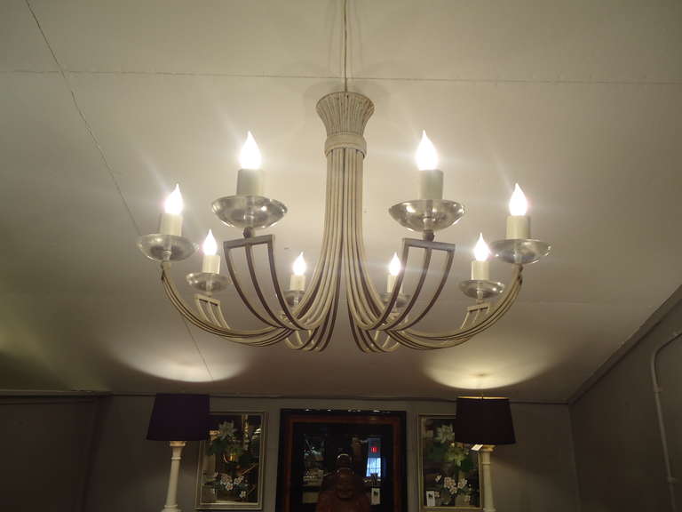 1970s Large Mid-Century Modern Bleached Iron Chandelier