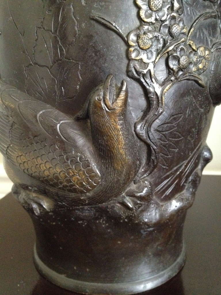 Pair of Japanese Bronze Vases In Excellent Condition In Hopewell, NJ