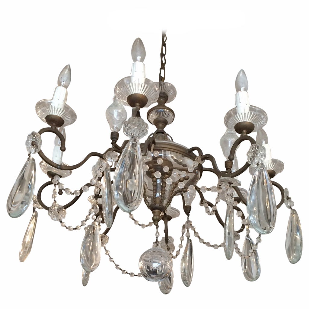 Magnificent Antique Iron and Crystal Chandelier