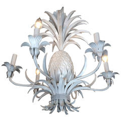 White Glossy Painted Tole Pineapple Motif Chandelier