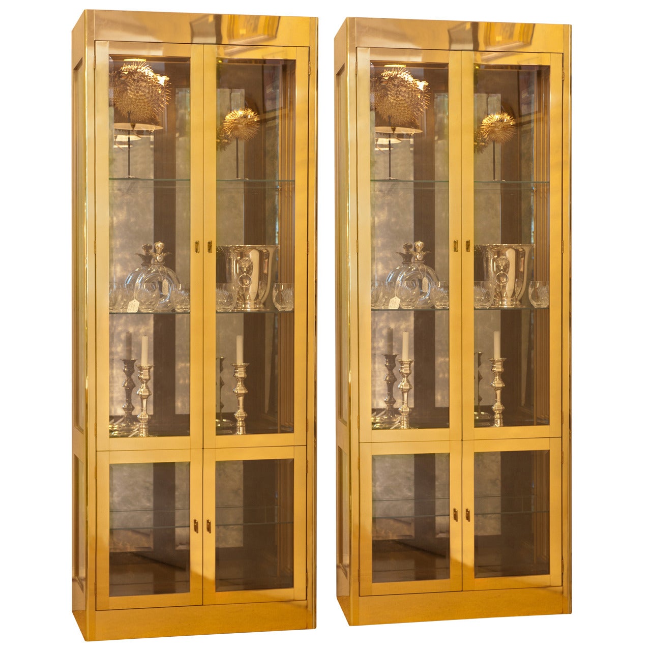 Pair of Chic Brass Mastercraft Vitrine Cabinets