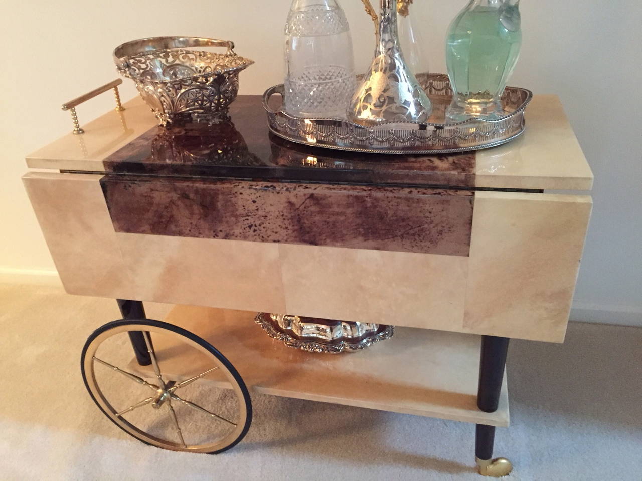Cream and Brown Aldo Tura Bar Cart