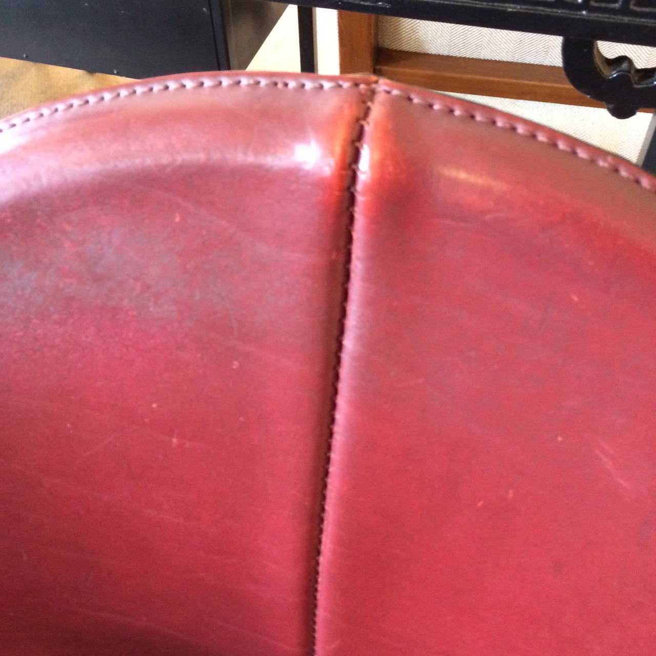 Mid-20th Century Four Rich Italian Cranberry Leather and Aluminum Armchairs