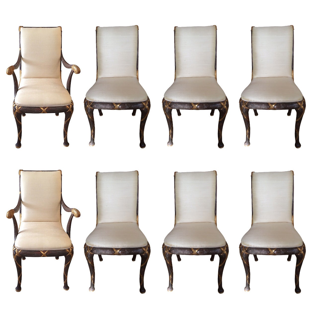Set of Eight Elegant Hollywood Regency Dining Chairs