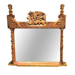 Carved Wood and Hand-Painted Artist's Mirror