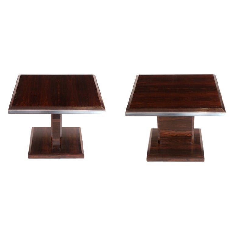 Pair of Elegant Rosewood and Chrome Cocktail Tables