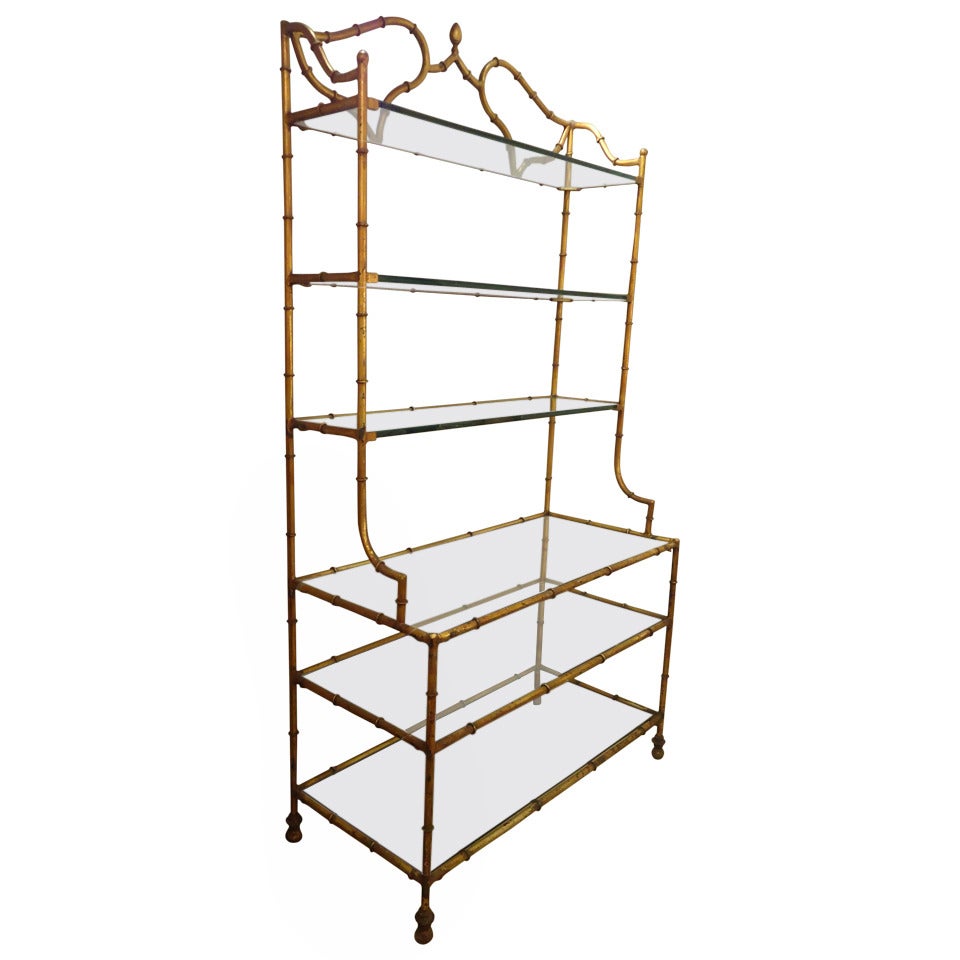 Gold Faux Bamboo Metal Etagere