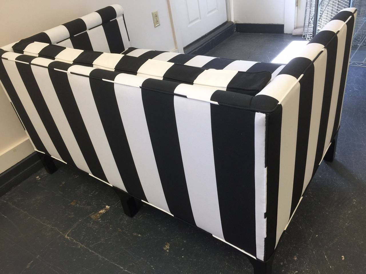 black and white striped couch