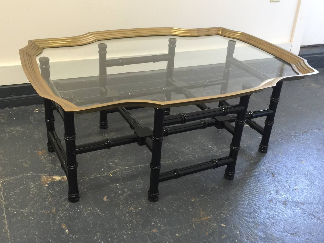 Baker Style Brass and Glass Tray-Top Coffee Table In Excellent Condition In Hopewell, NJ