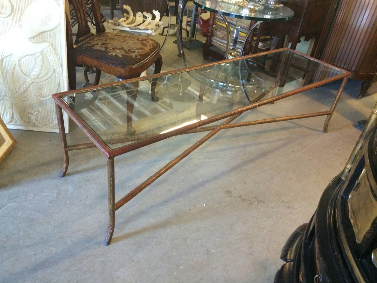 French Long Narrow Bagues Style Faux Bois Coffee Table