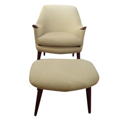 Danish Modern Upholstered Chair and Ottoman