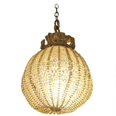 French Beaded and Bronze Ball Chandelier Lantern