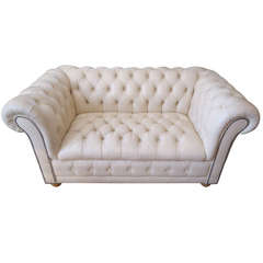 Beige Leather Chesterfield Loveseat