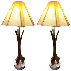 Pair of Mid-Century Modern Wood and Marble Lamps 5