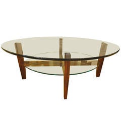 Two Tier Rosewood and Oval Glass Coffee Cocktail Table