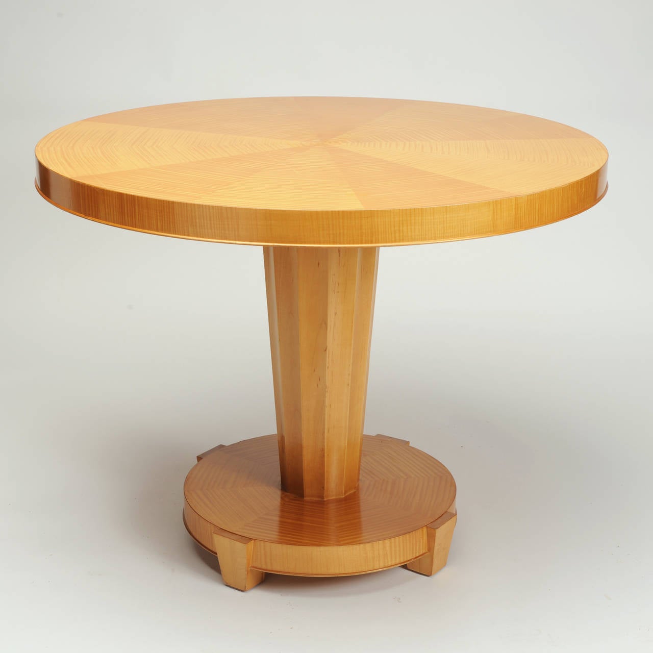 North American Round Tiger Maple Center or Club Table by Baker