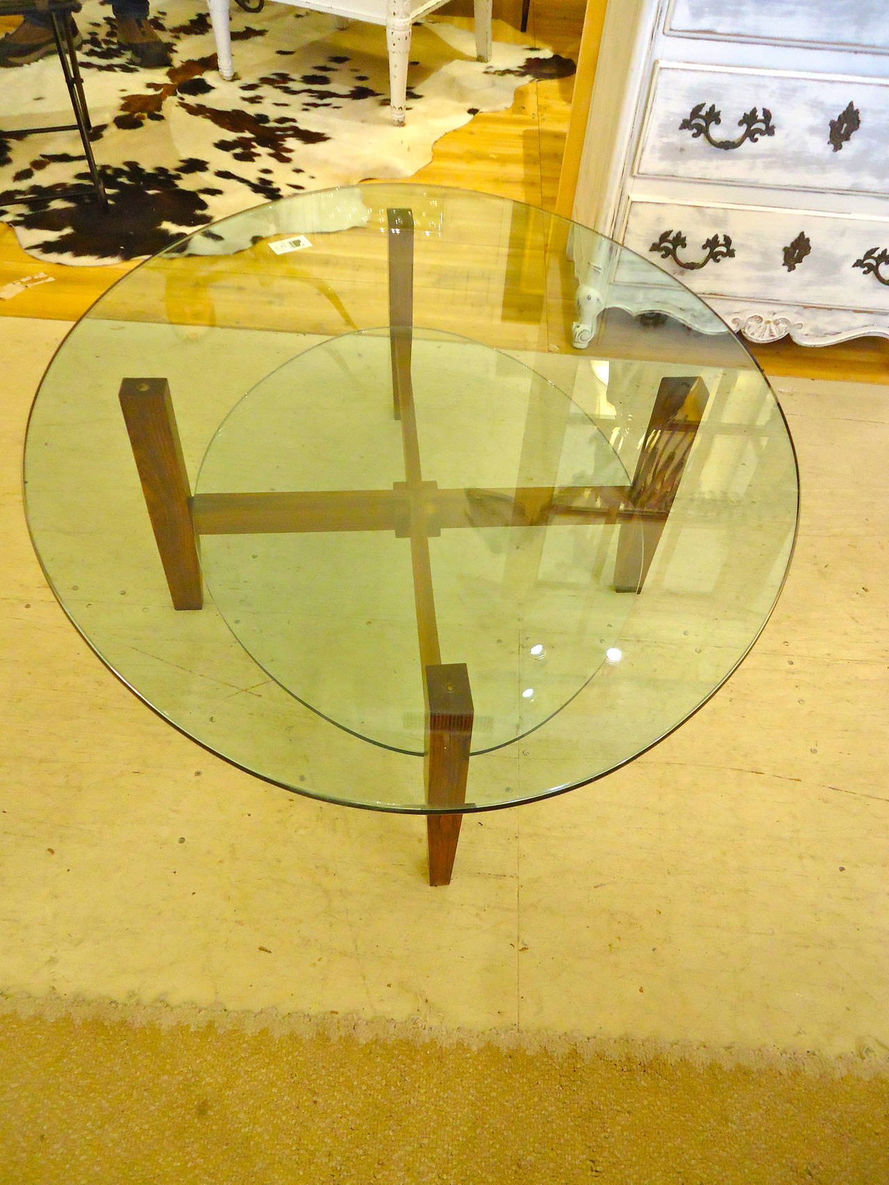 Mid-Century Modern Two Tier Rosewood and Oval Glass Coffee Cocktail Table