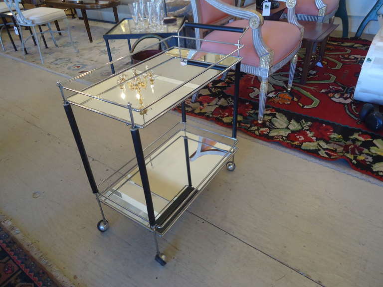 Mid-Century Modern Chrome, Mirror and Ebonized Wood Midcentury Bar Cart