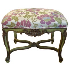 Antique Painted French Bench with New Fabric