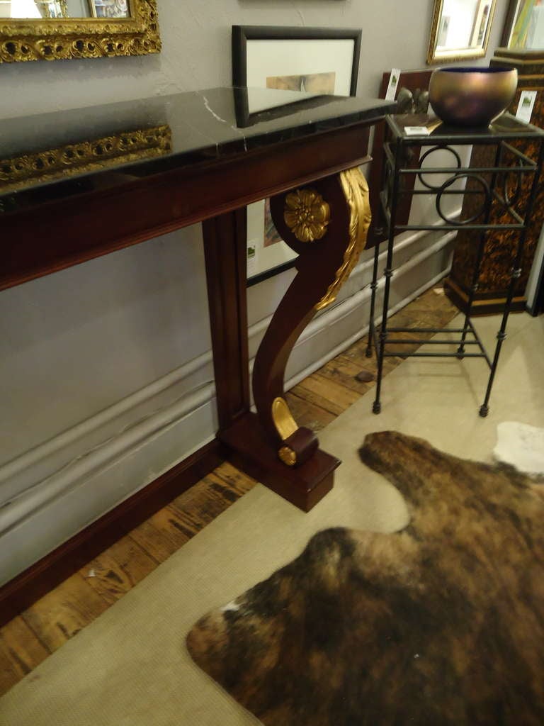 Elegant Custom Mahogany and Gold Leaf Console